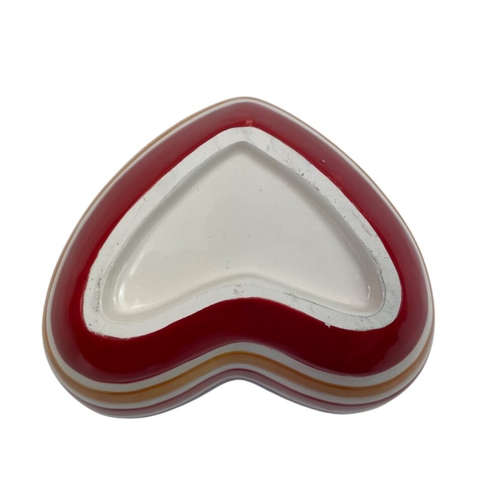 Heart-Shaped Ceramic Bowl With Multicolor Stripes Red Interior 6" Diameter - Picture 10 of 13